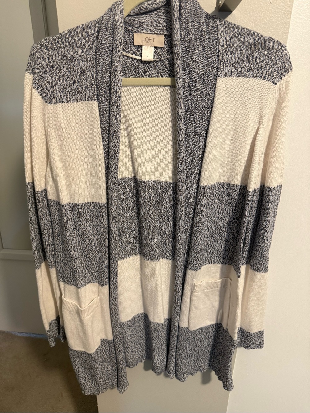 NWOT: LOFT Cream and Navy Striped Open-Front Sweater Size S Free Shipping